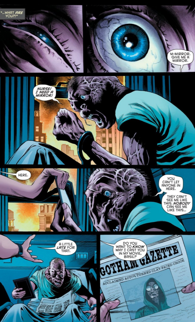 A glimpse of Basil Karlo’s slide into becoming the villainous Clayface from Detective Comics Annual #1.